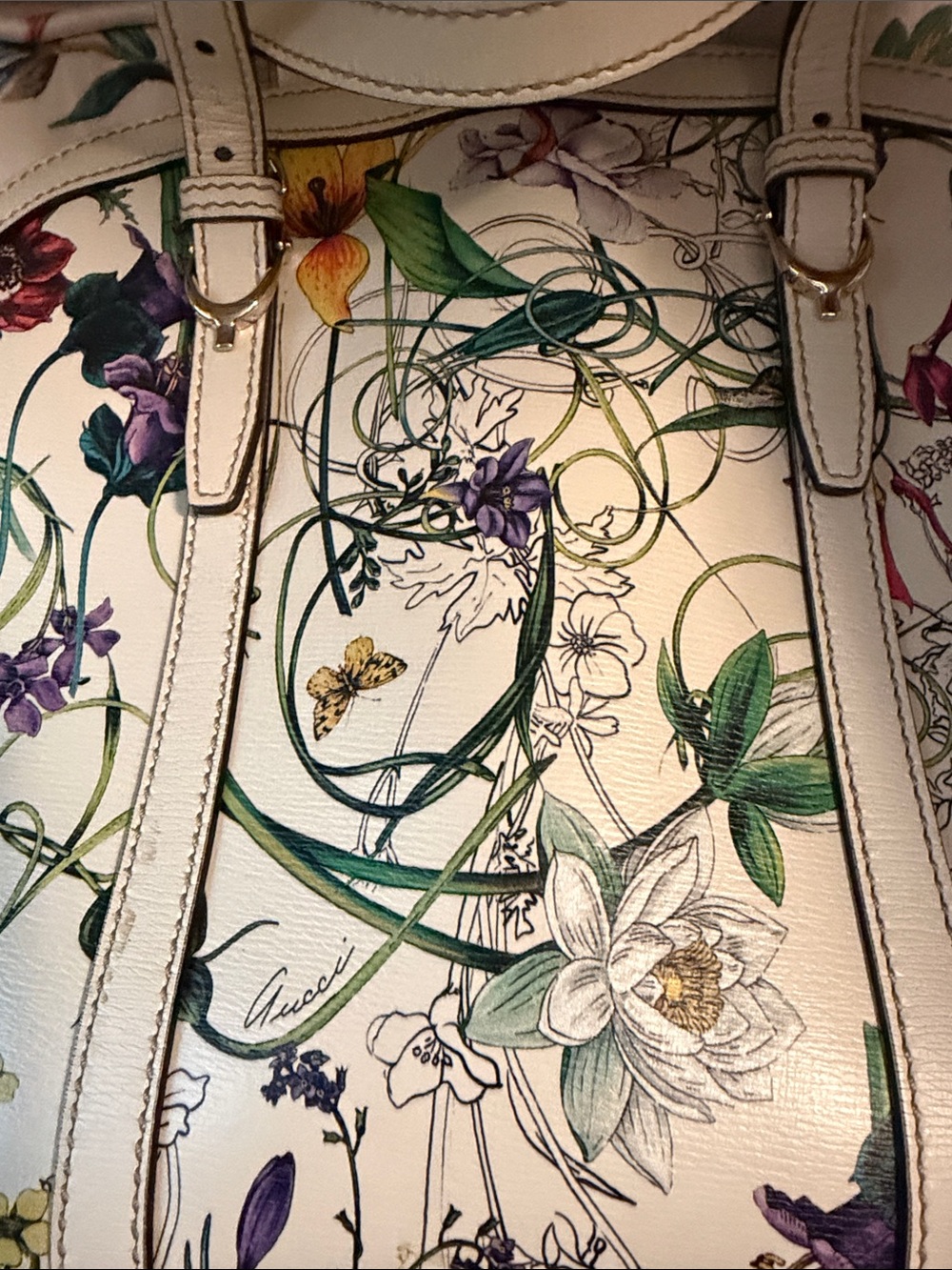 Vintage Gucci Cream Floral Print Dome Satchel with Multicolor Blooms - Picture 13 of 13